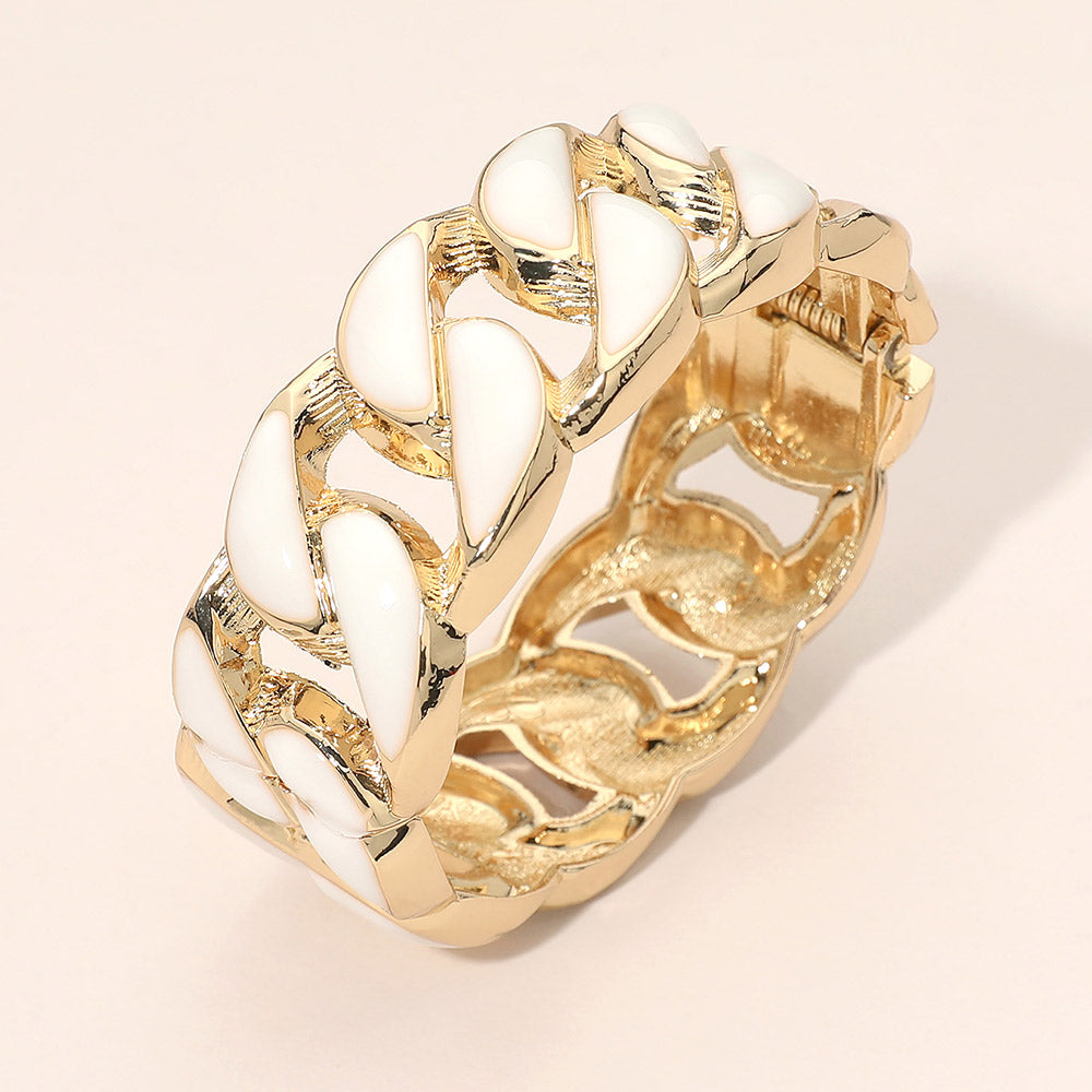 Madeline Love White Chunky Enamel Inlay Curb Chain Hinged Bangle Bracelet