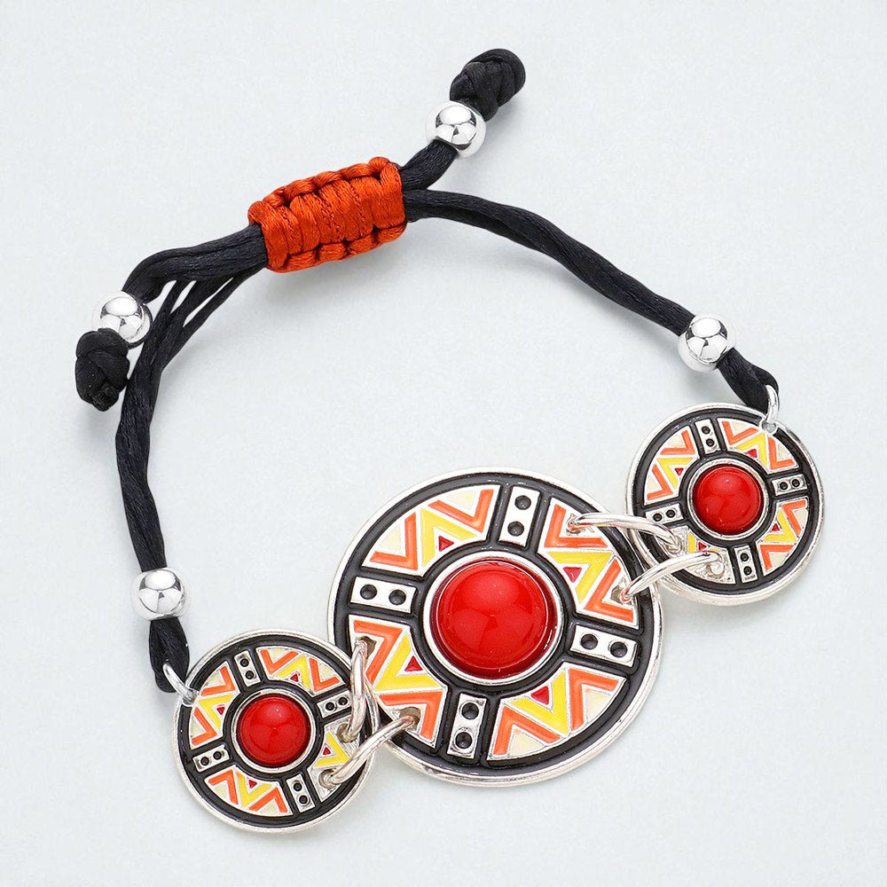 Madeline Love Red, Silver Aztec Triple Round Cinch Pull Tie Bracelet - Bracelets