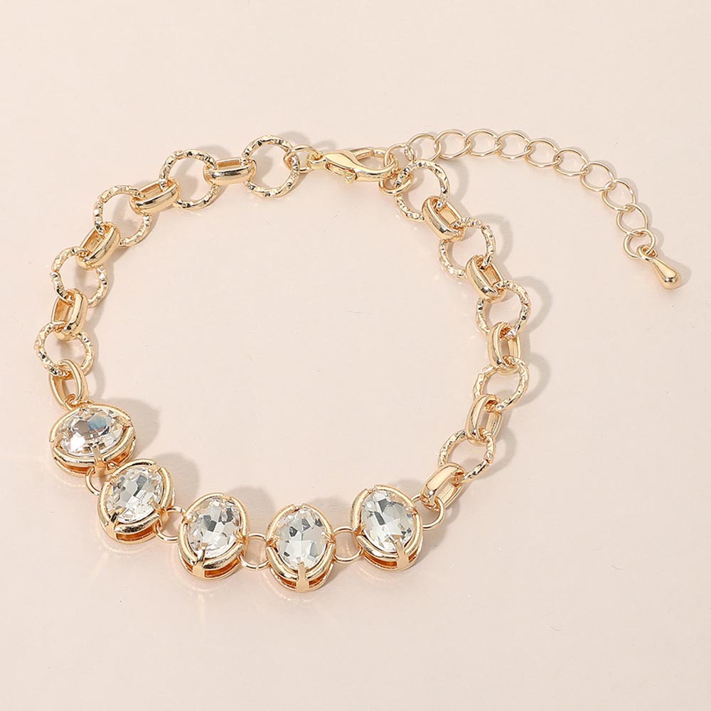 Madeline Love Clear, Gold Faceted Oval Stone Link Bracelet