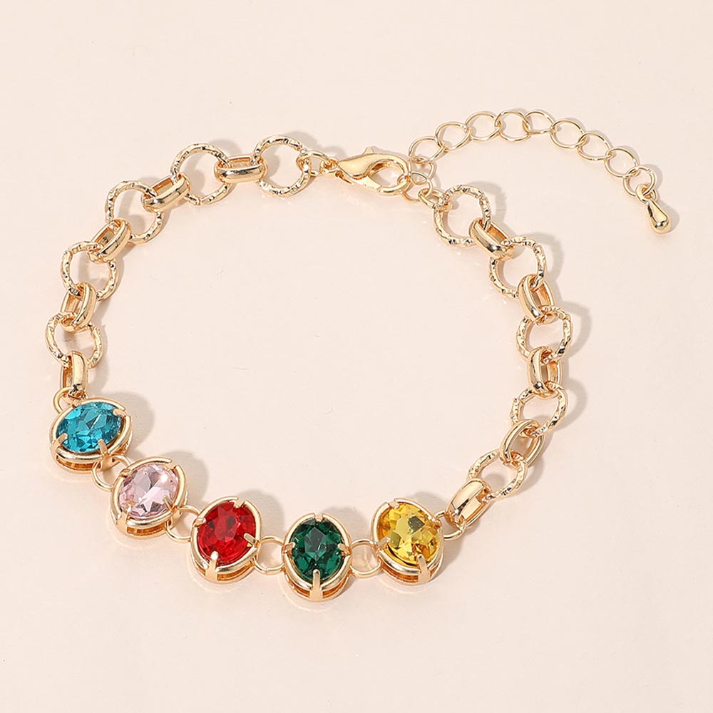Madeline Love Gold, Multi Faceted Oval Stone Link Bracelet