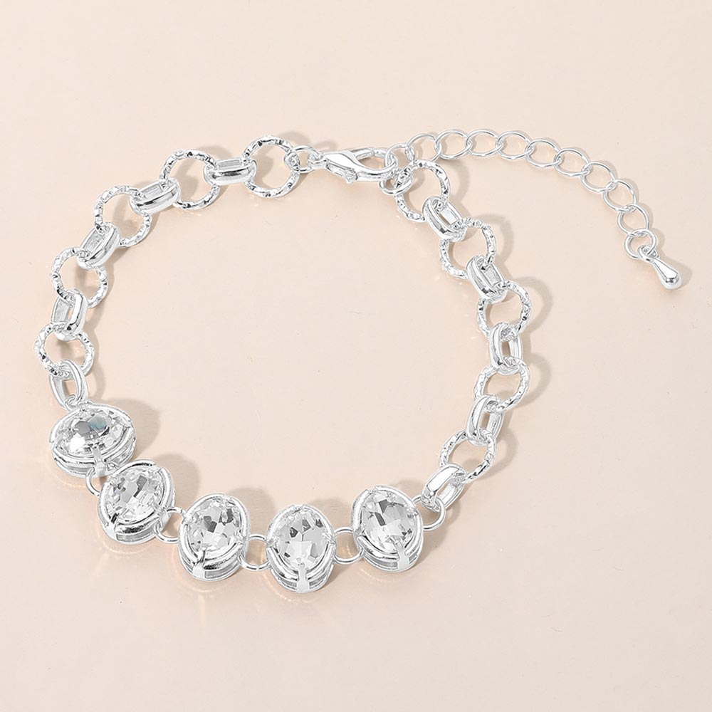 Madeline Love Clear, Rhodium Faceted Oval Stone Link Bracelet