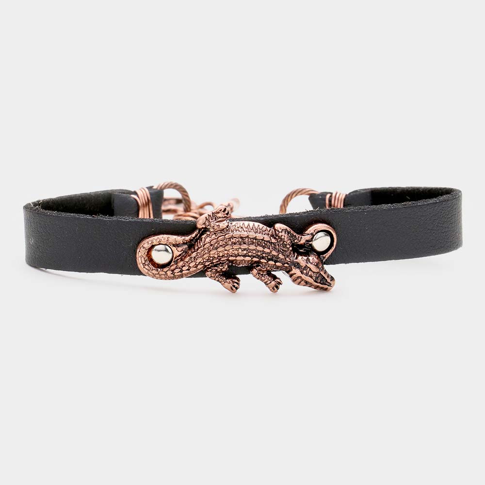 Madeline Love Copper Burnished Crocodile Faux Leather Toggle Bracelet - Bracelets