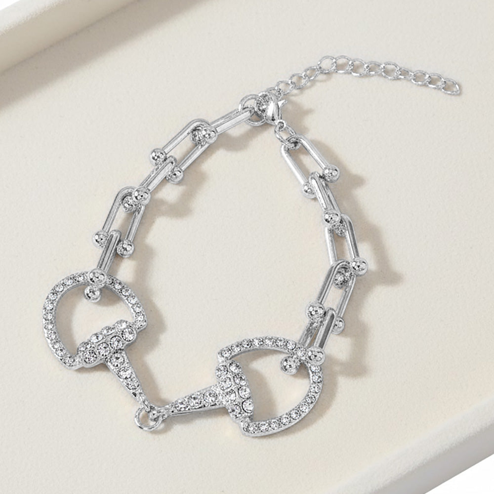 Madeline Love Rhodium Rhodium Plated Hypoallergenic Rhinestone Pave Horsebit Accent Industrial Link Chain Bracelet