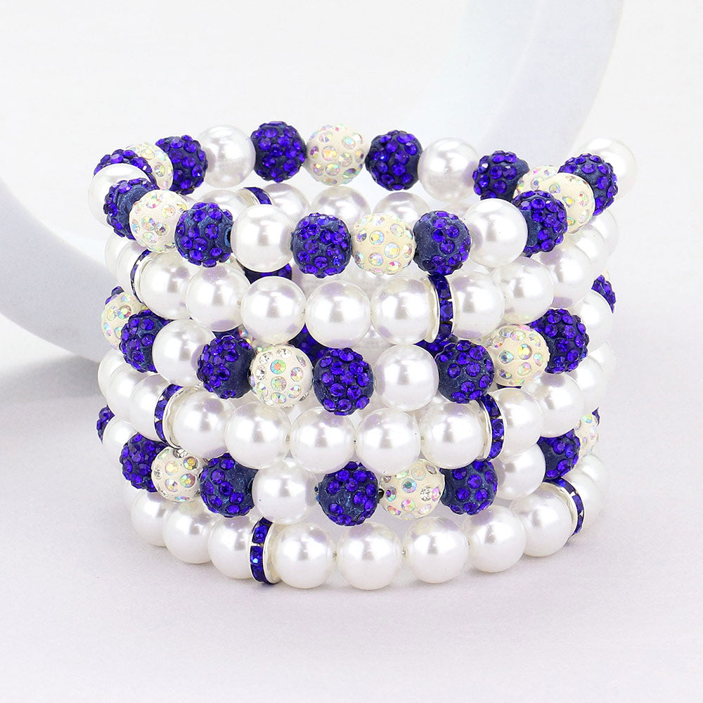 Madeline Love Blue Pearl Shamballa Ball Beaded Adjustable Strand Bracelet - Bracelets