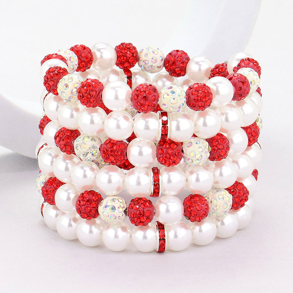 Madeline Love Red Pearl Shamballa Ball Beaded Adjustable Strand Bracelet - Bracelets