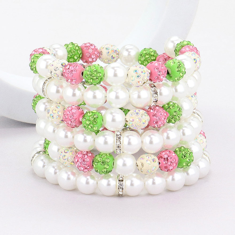 Madeline Love White Pearl Shamballa Ball Beaded Adjustable Strand Bracelet - Bracelets