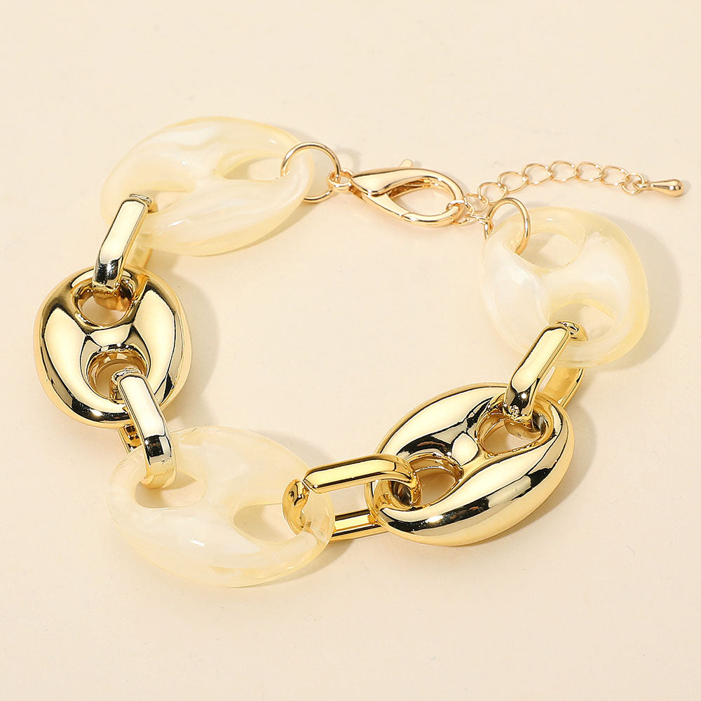 Madeline Love Cream, Gold Bold Resin Metal Mariner Link Bracelet