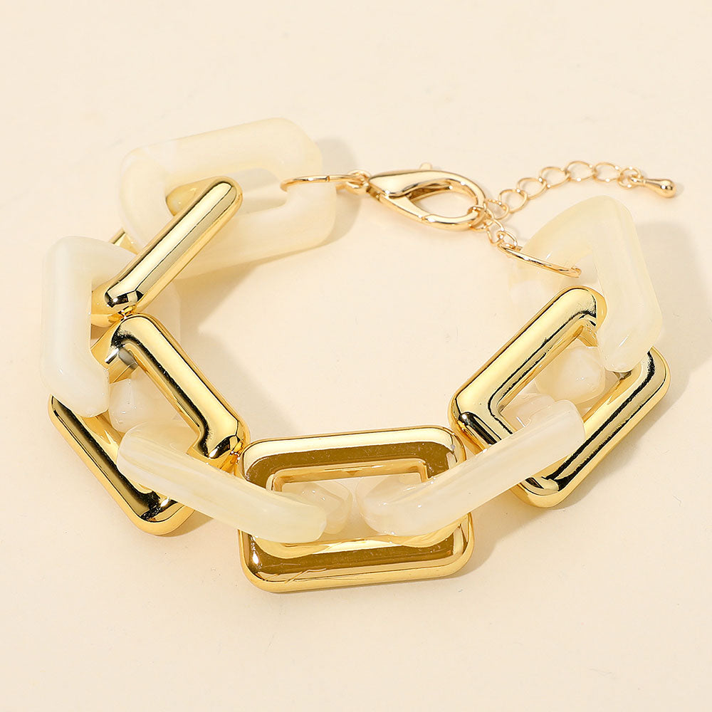 Madeline Love Cream, Gold Bold Geometric Resin Link Bracelet - Bracelets