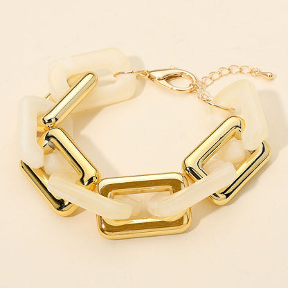Madeline Love Cream, Gold Bold Geometric Resin Link Bracelet - Bracelets