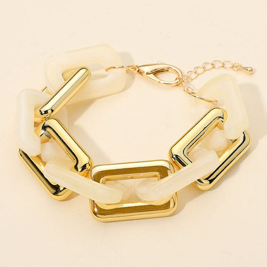 Madeline Love Cream, Gold Bold Geometric Resin Link Bracelet - Bracelets