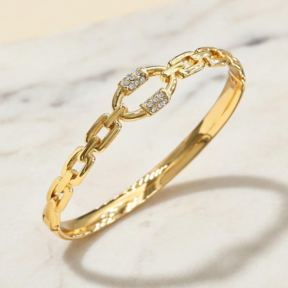Madeline Love Gold Stainless Steel CZ Accent Chain Link Hinged Bangle Bracelet