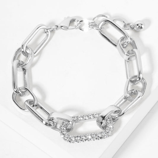 Madeline Love Rhodium White Gold Dipped CZ Stone Paved Oval Ring Pointed Link Chain Bracelet