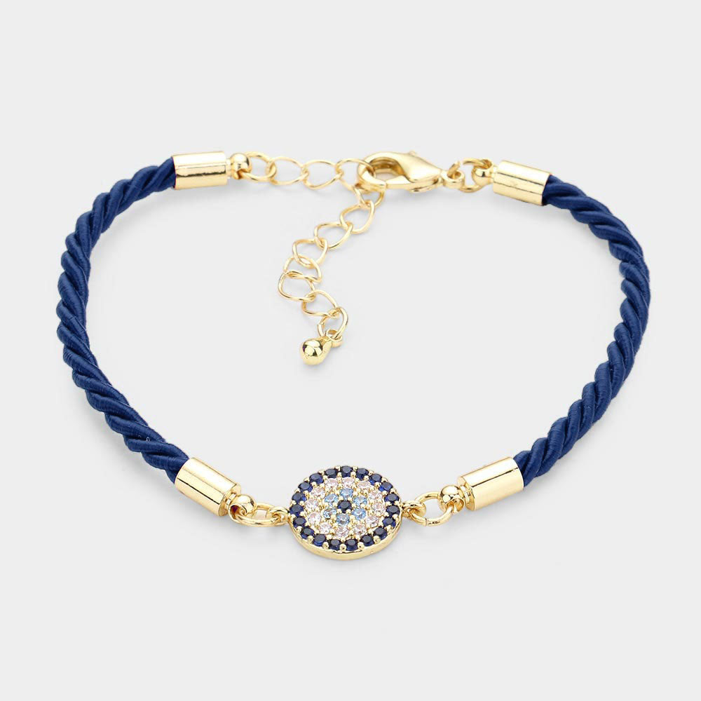 Madeline Love Gold, Navy Rhinestone Embellished Evil Eye Charm Bracelet - Bracelets