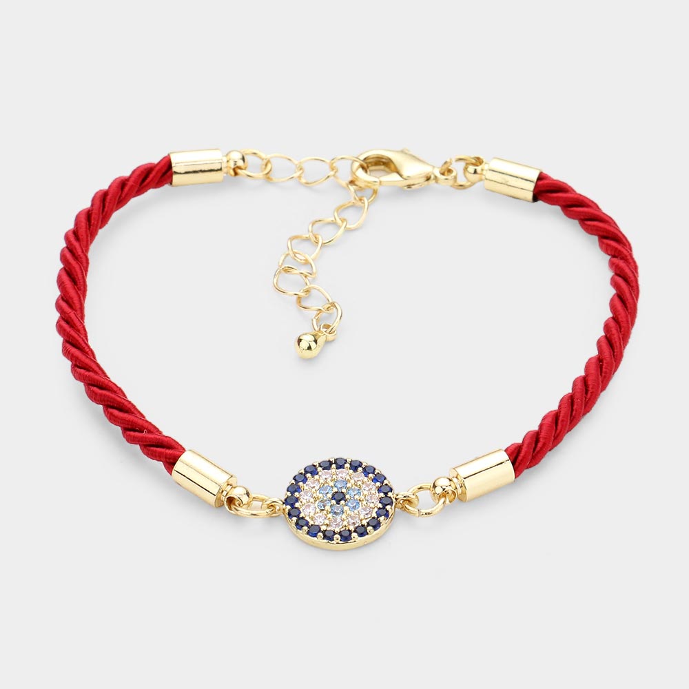 Madeline Love Gold, Red Rhinestone Embellished Evil Eye Charm Bracelet - Bracelets
