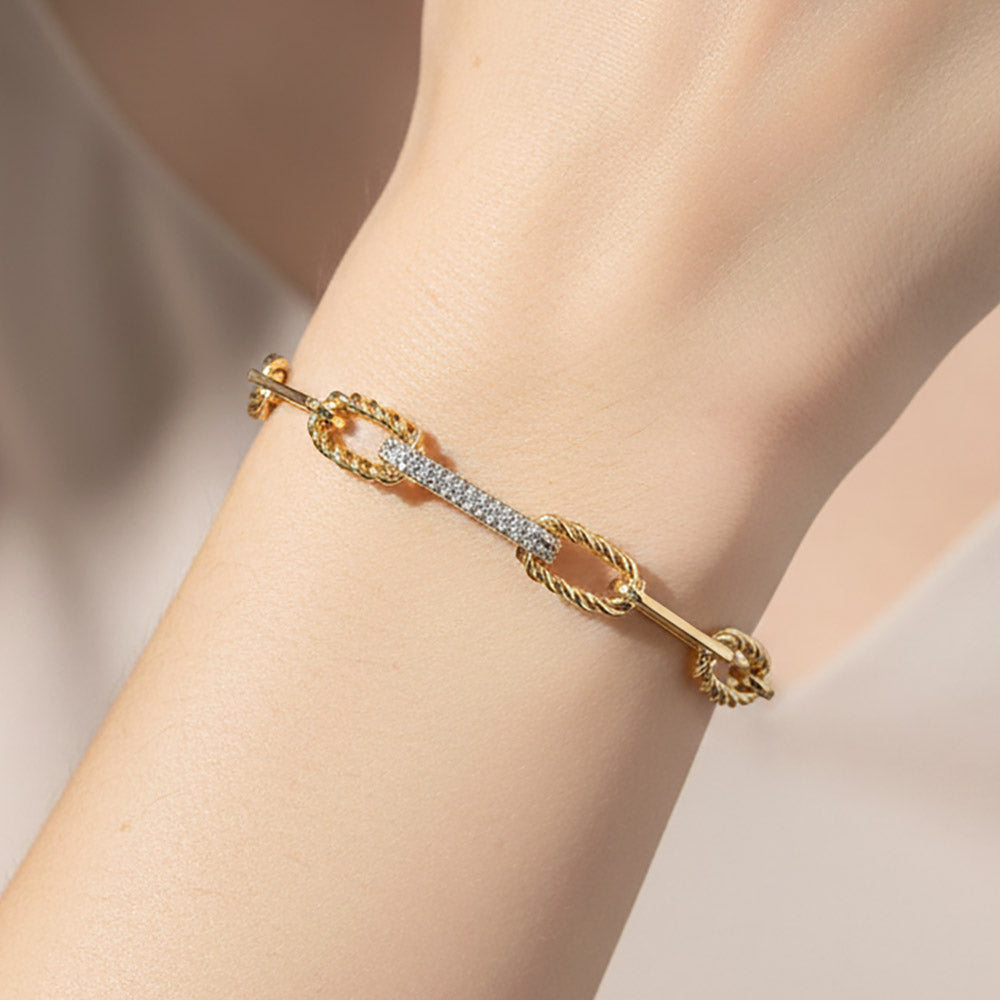 Madeline Love Clear, Gold Gold Dipped Chunky CZ Pave Link Chain Bracelet