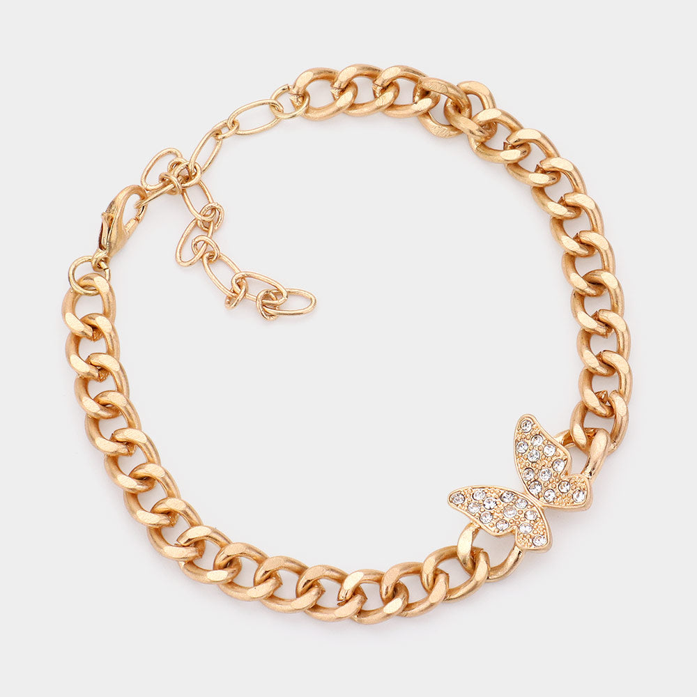 Madeline Love Worn Gold Rhinestone Embellished Butterfly Accented Bracelet