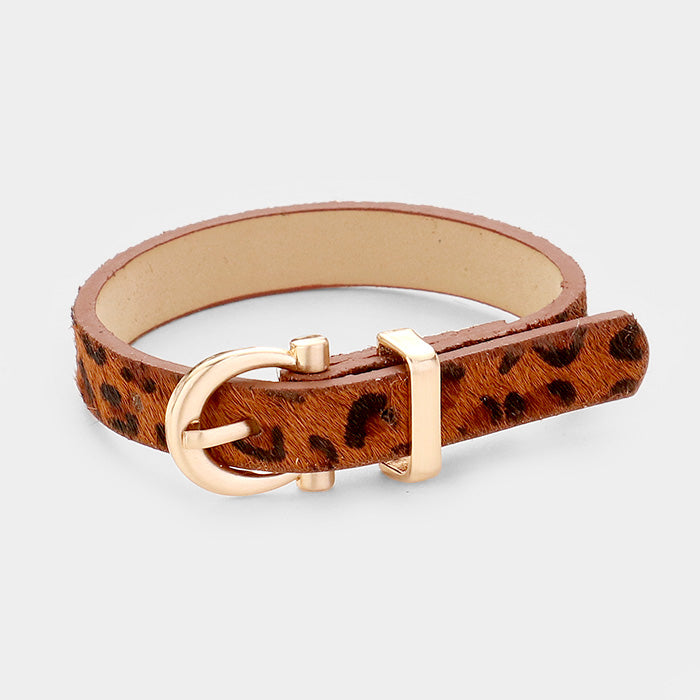 Madeline Love Brown Leopard Pattern Faux Leather Metal Buckle Adjustable Bracelet - Bracelets