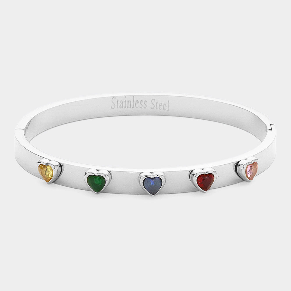 Heart Stone Pointed Stainless Steel Hinged Bracelet