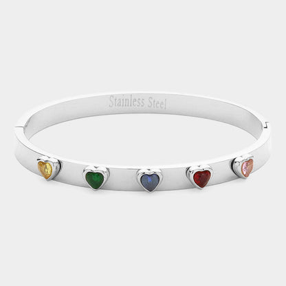 Heart Stone Pointed Stainless Steel Hinged Bracelet