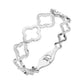 Madeline Love Silver Stainless Steel CZ Pave Accent Open Quatrefoil Link Hinged Bangle Bracelet - Bracelets - desc