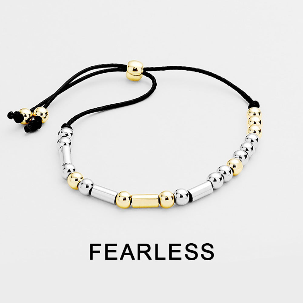 Madeline Love Black, Two Tone FEARLESS Message Morse Code Adjustable Cinch Pull Tie Bracelet - Bracelets