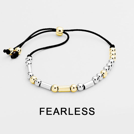 Madeline Love Black, Two Tone FEARLESS Message Morse Code Adjustable Cinch Pull Tie Bracelet - Bracelets