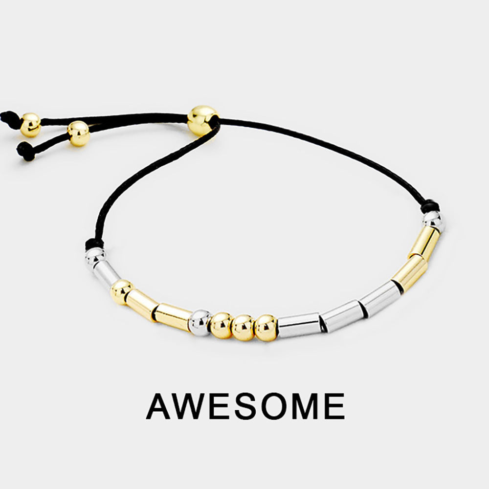 Madeline Love Black, Two Tone AWESOME Message Morse Code Adjustable Cinch Pull Tie Bracelet - Bracelets