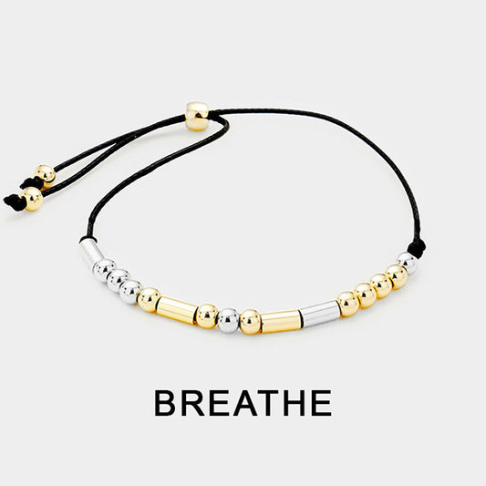 Madeline Love Black, Two Tone BREATHE Message Morse Code Adjustable Cinch Pull Tie Bracelet - Bracelets