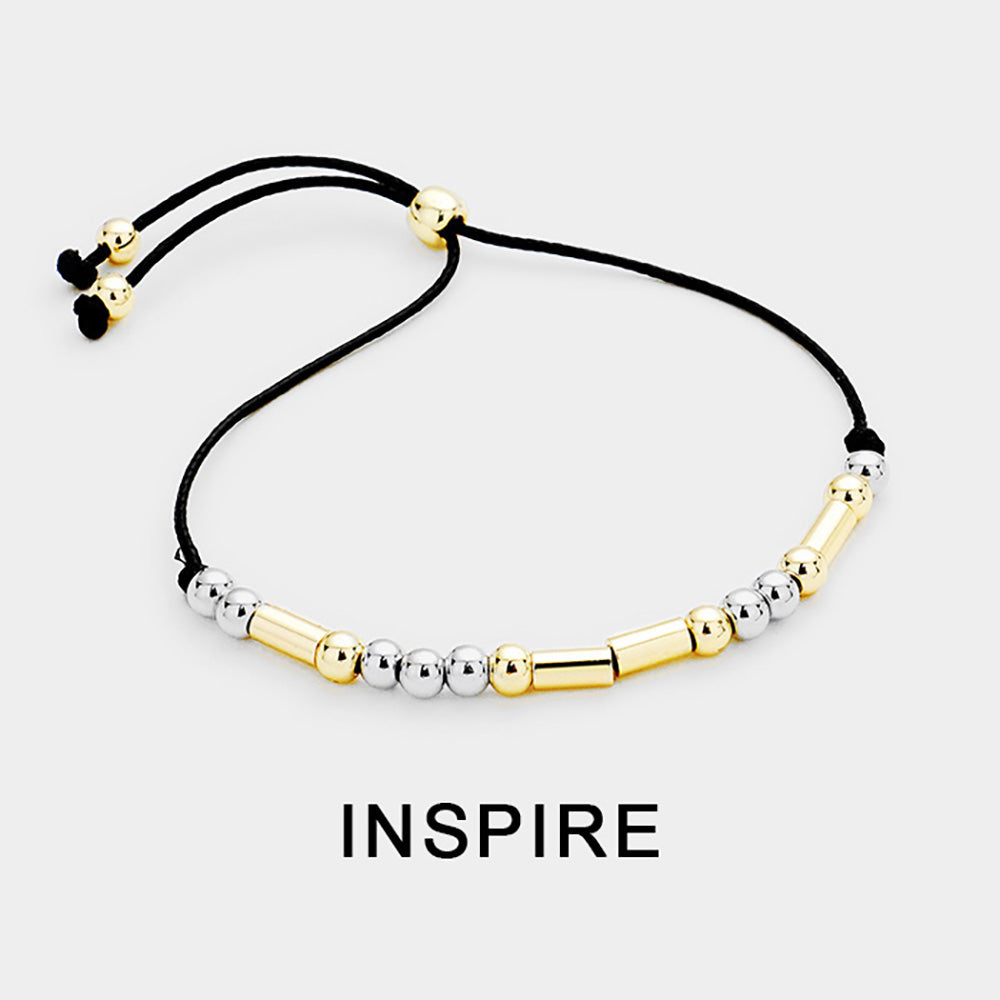 Madeline Love Black, Two Tone INSPIRE Message Morse Code Adjustable Cinch Pull Tie Bracelet - Bracelets