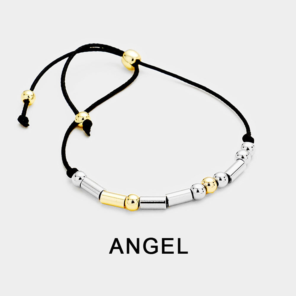 Madeline Love Black, Two Tone ANGEL Message Morse Code Adjustable Cinch Pull Tie Bracelet - Bracelets