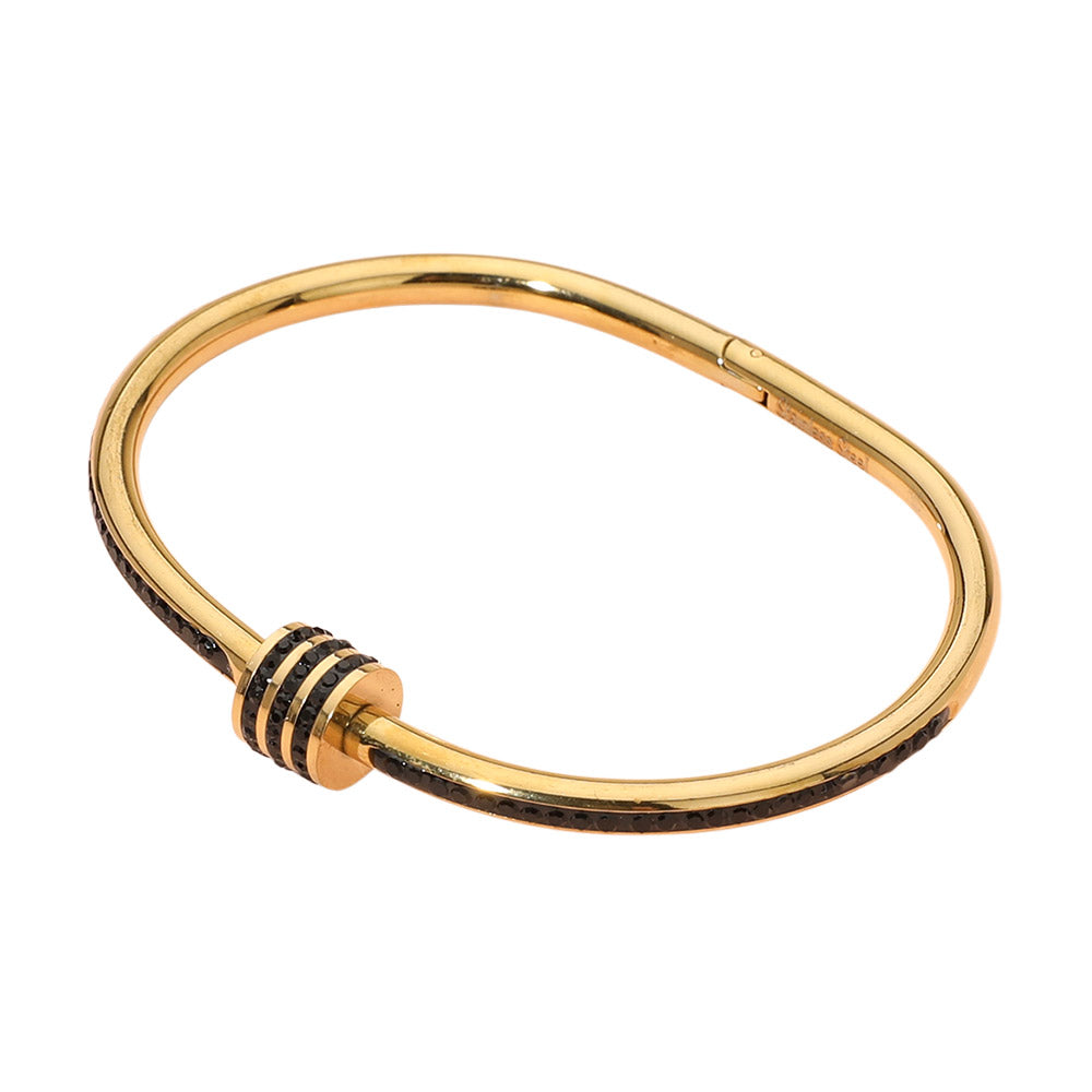Madeline Love Black, Gold Stainless Steel CZ Stone Accent Hinged Bangle Bracelet - Bracelets - desc