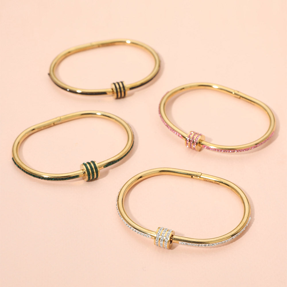 Madeline Love Gold, Pink Stainless Steel CZ Stone Accent Hinged Bangle Bracelet - Bracelets - extra