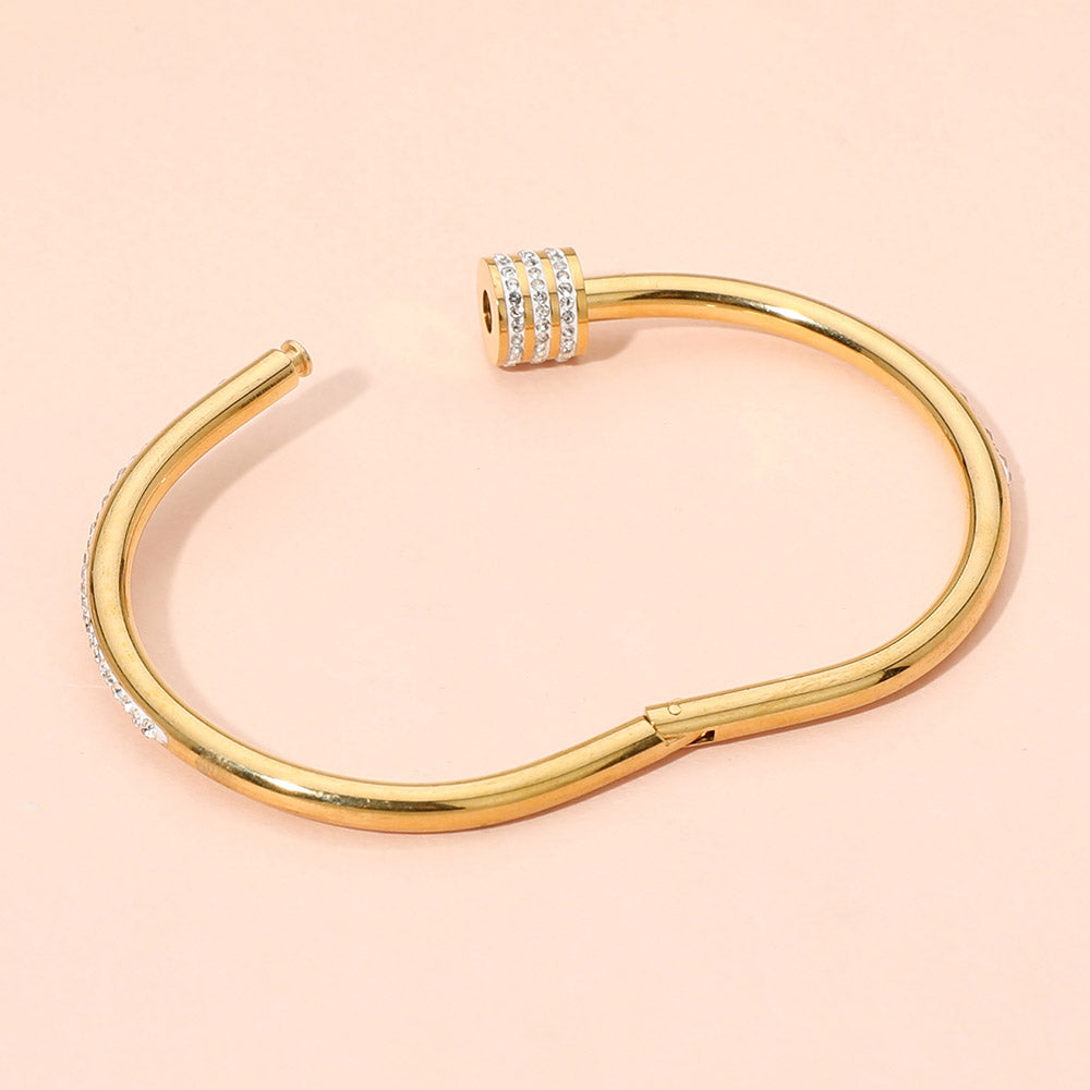 Madeline Love Gold, Pink Stainless Steel CZ Stone Accent Hinged Bangle Bracelet - Bracelets - extra