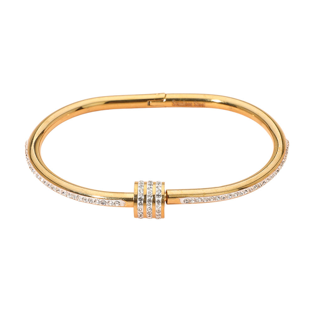 Madeline Love Gold, White Stainless Steel CZ Stone Accent Hinged Bangle Bracelet - Bracelets - extra