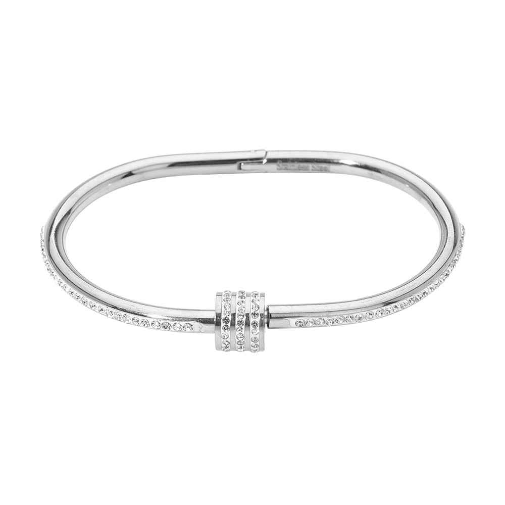 Madeline Love Silver, White Stainless Steel CZ Stone Accent Hinged Bangle Bracelet - Bracelets - extra