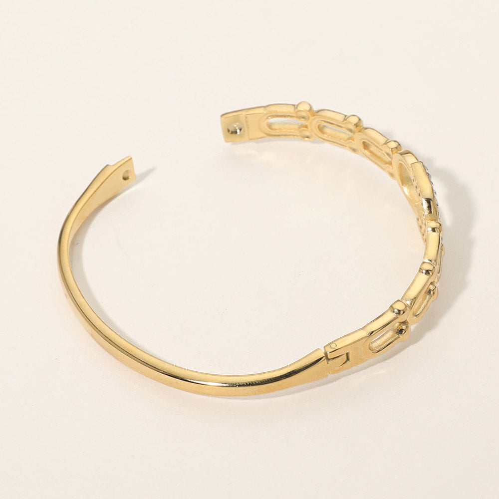 Madeline Love Gold Stainless Steel CZ Pave Horseshoe Accent Hinged Bangle Bracelet - Bracelets - extra