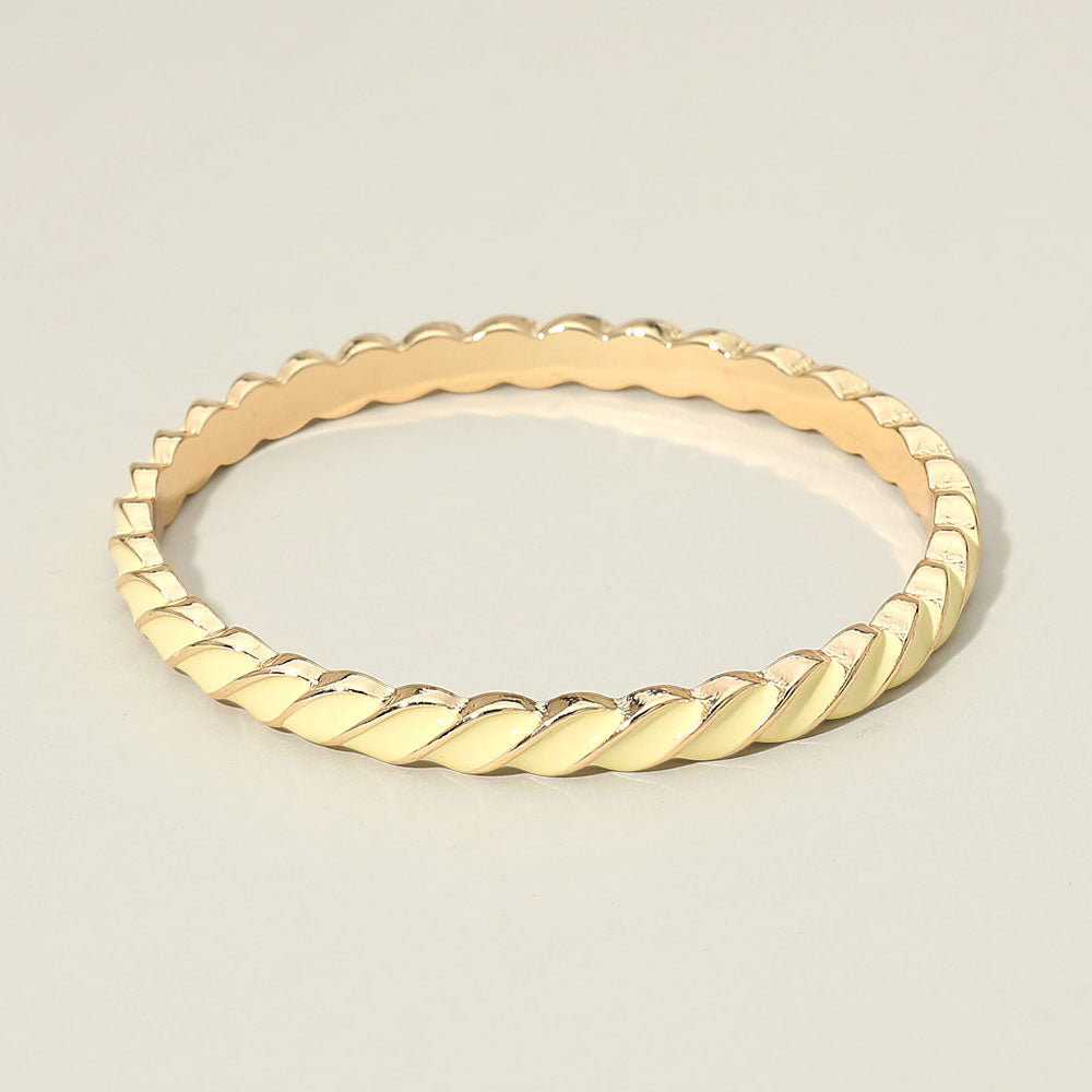 Madeline Love Gold, Yellow Enamel Inlay Twisted Hinged Bangle Bracelet - Bracelets