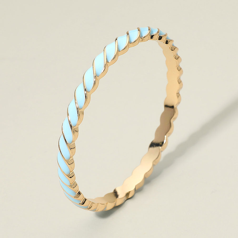 Madeline Love Gold, Light Blue Enamel Inlay Twisted Hinged Bangle Bracelet - Bracelets