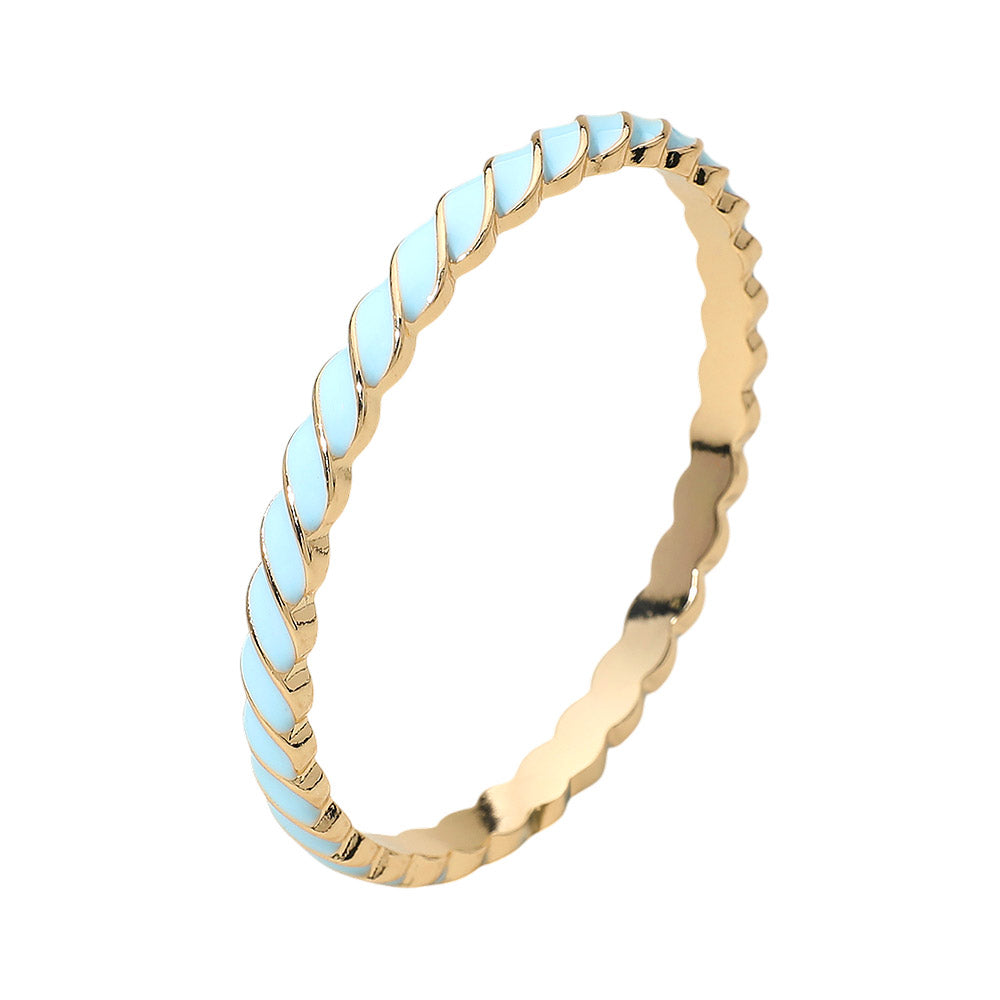 Madeline Love Gold, Light Blue Enamel Inlay Twisted Hinged Bangle Bracelet - Bracelets - desc