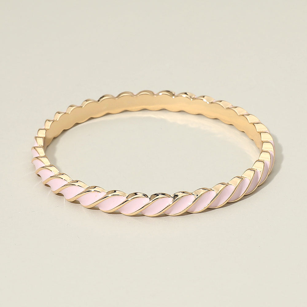 Madeline Love Gold, Light, Pink Enamel Inlay Twisted Hinged Bangle Bracelet - Bracelets