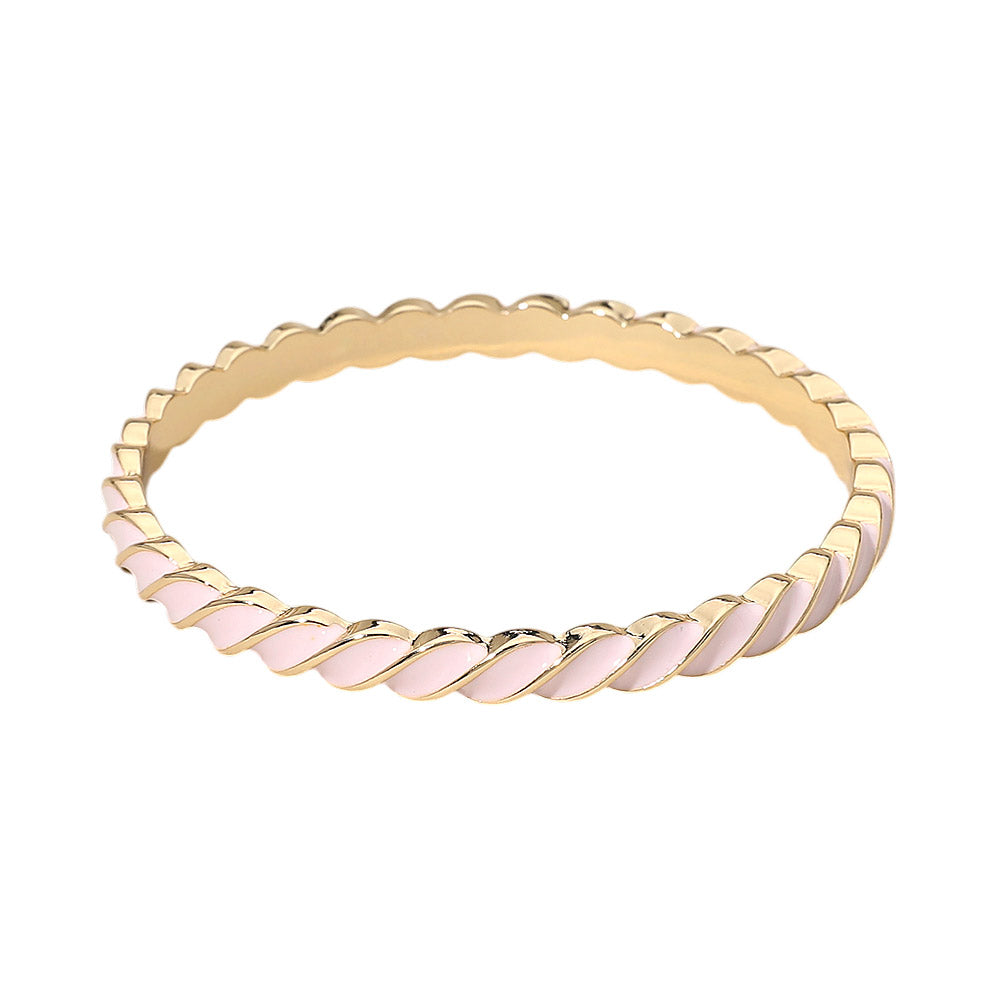 Madeline Love Gold, Light, Pink Enamel Inlay Twisted Hinged Bangle Bracelet - Bracelets - desc