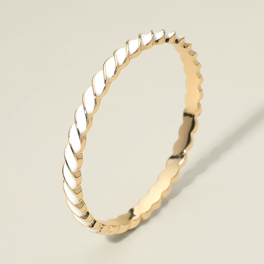 Madeline Love Gold, White Enamel Inlay Twisted Hinged Bangle Bracelet - Bracelets