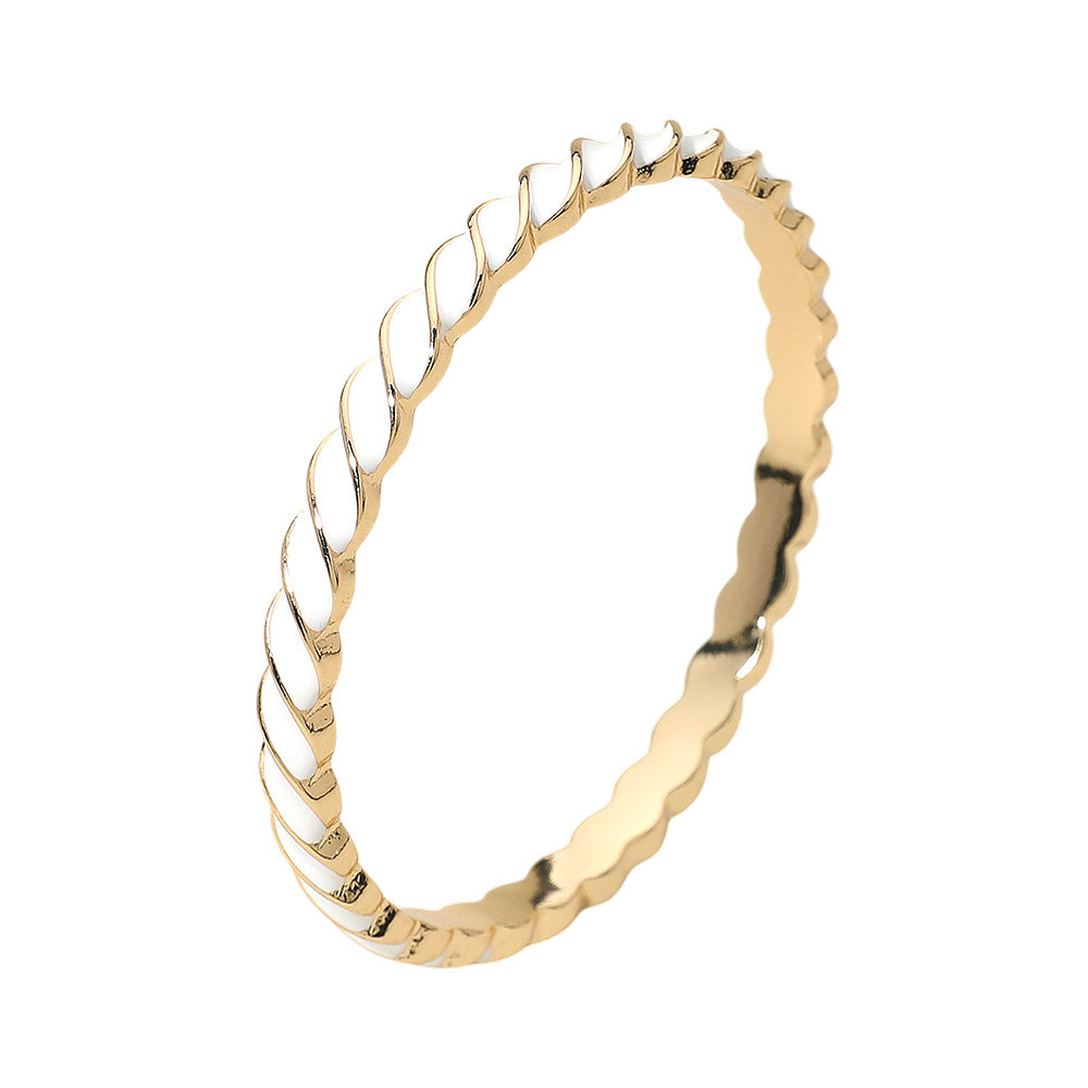 Madeline Love Gold, White Enamel Inlay Twisted Hinged Bangle Bracelet - Bracelets - desc