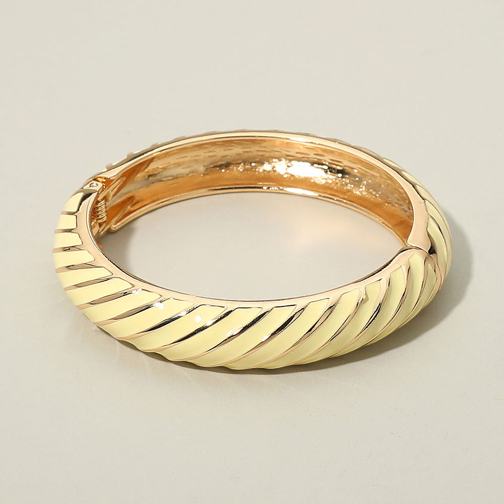 Madeline Love Gold, Yellow Enamel Inkay Striped Hinged Bangle Bracelet - Bracelets