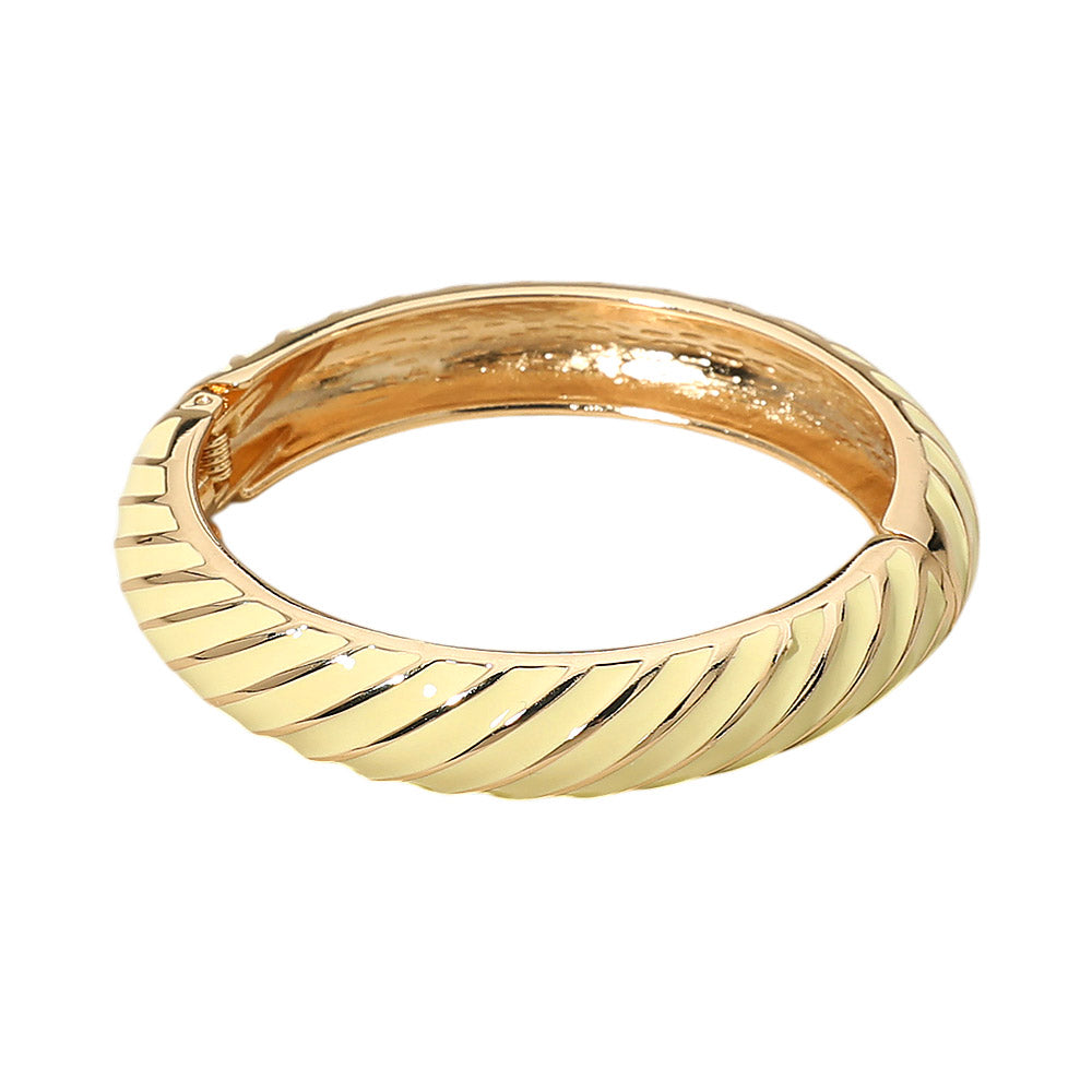 Madeline Love Gold, Yellow Enamel Inkay Striped Hinged Bangle Bracelet - Bracelets - desc