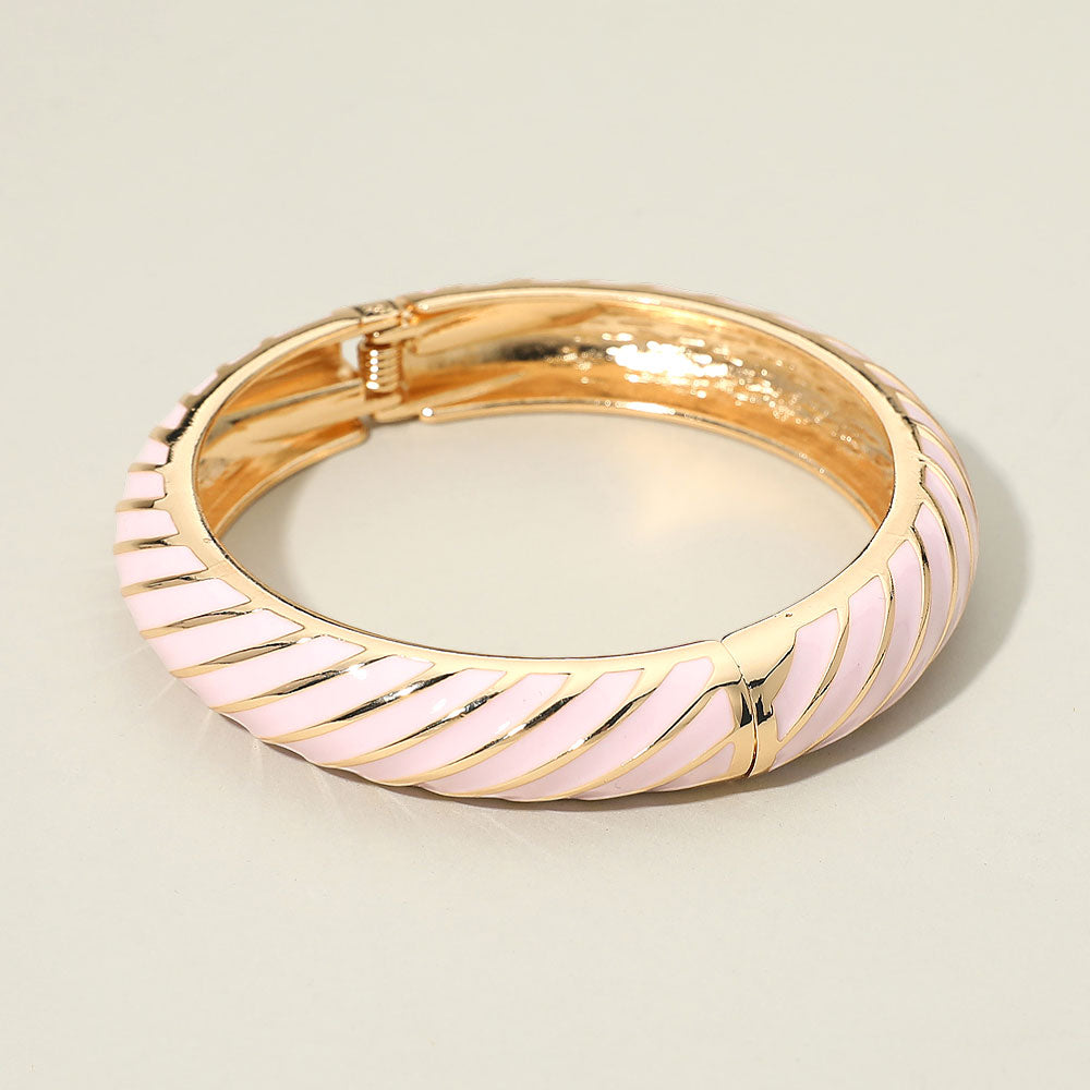 Madeline Love Gold, Light, Pink Enamel Inkay Striped Hinged Bangle Bracelet - Bracelets