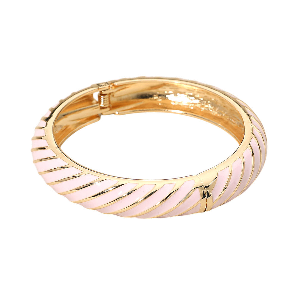 Madeline Love Gold, Light, Pink Enamel Inkay Striped Hinged Bangle Bracelet - Bracelets - desc