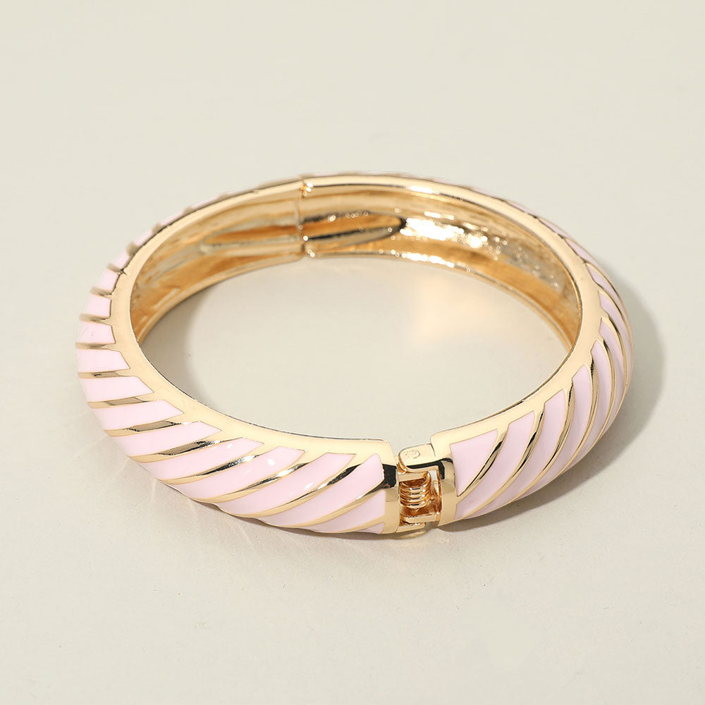 Madeline Love Gold, Light, Pink Enamel Inkay Striped Hinged Bangle Bracelet - Bracelets - extra