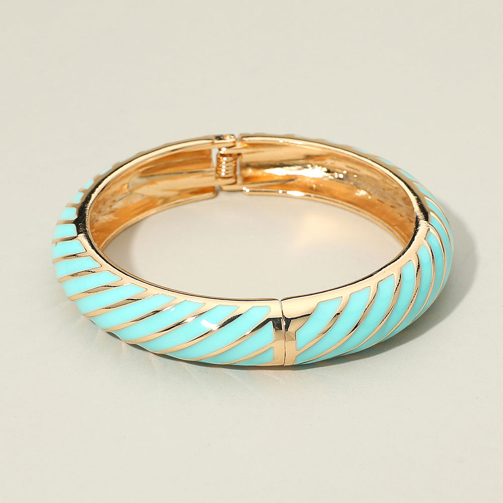 Madeline Love Gold, Mint Enamel Inkay Striped Hinged Bangle Bracelet - Bracelets
