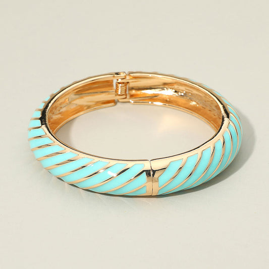 Madeline Love Gold, Mint Enamel Inkay Striped Hinged Bangle Bracelet - Bracelets